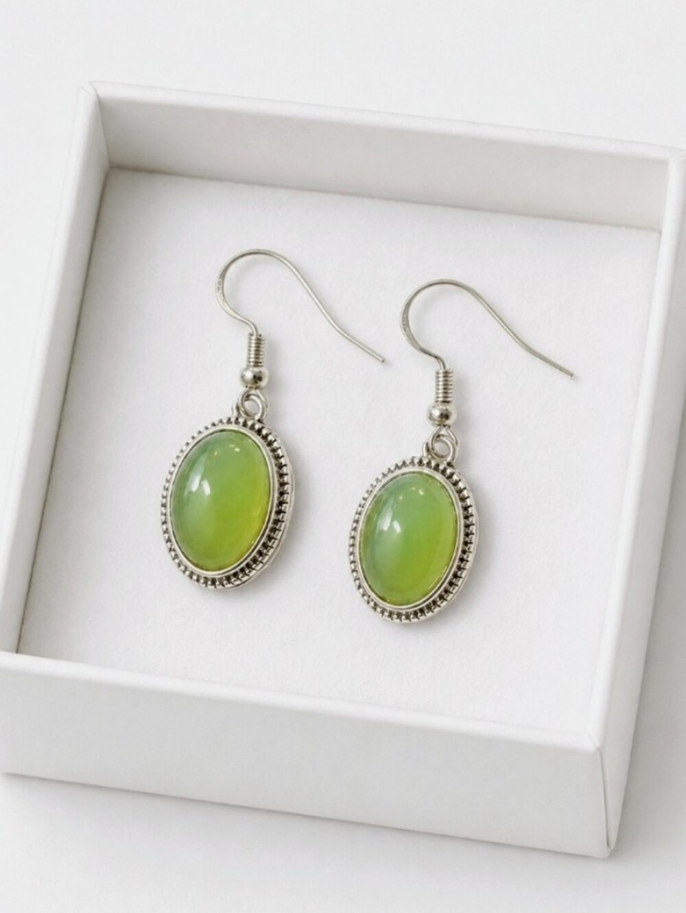 Sterling Silver Green Jade Drop Earrings
